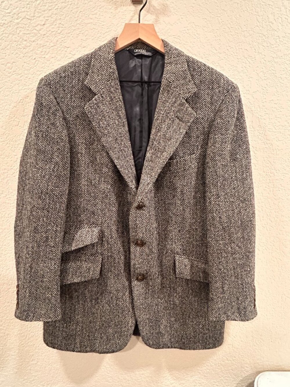Vintage Polo Ralph Lauren USA Gray Wool Herringbone Sport Coat Blazer SZ 39R